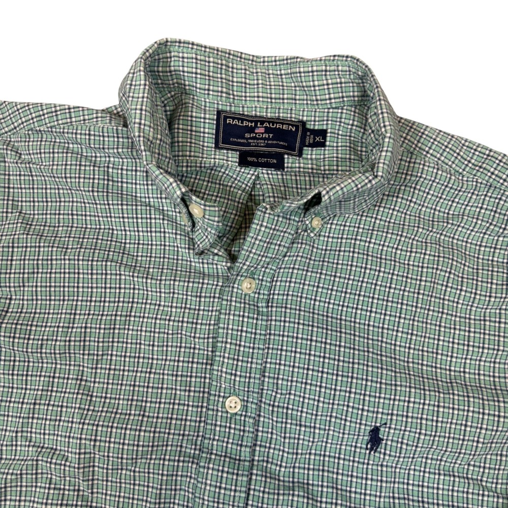 Ralph Lauren Sport Mens Green Plaid  Button Down Shirt XL Pony Logo